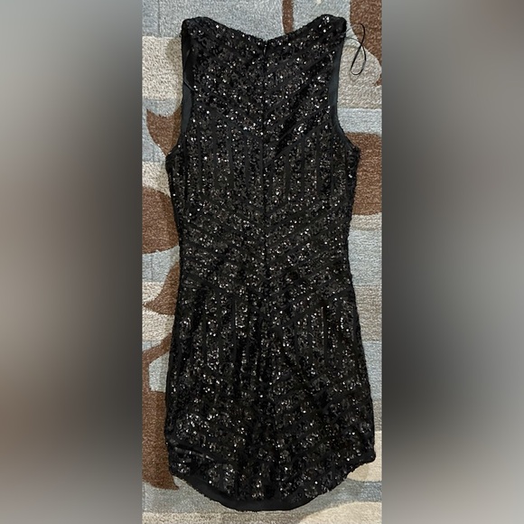 PepperMayo Sleeveless Plunging V Neck Sparkly Mini Dress in Geo Stripe Sequin - Picture 3 of 5